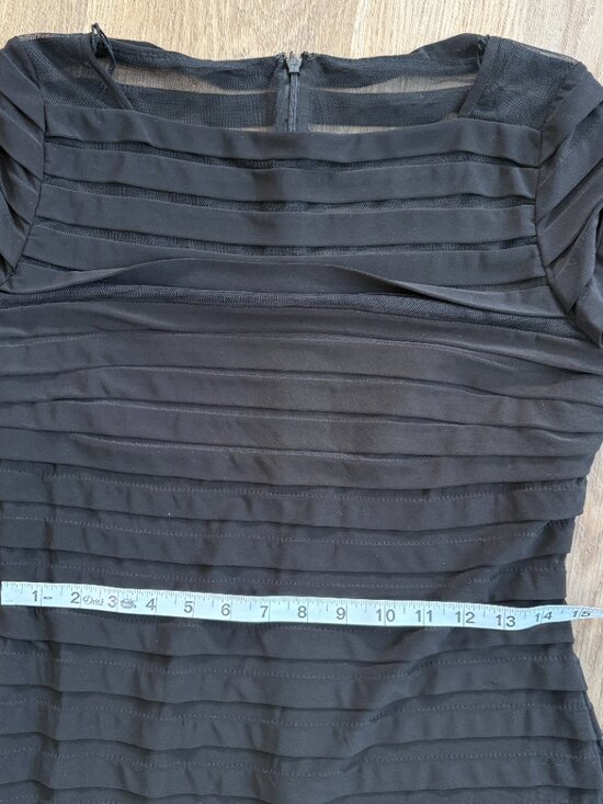 NWT Adrianna Papell Partial Tuck Elbow Sleeve Dress black 10 M L mesh pleated - Picture 12 of 14